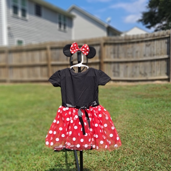 ⚫️ 🔴 ⚪️ Black Top Red And White Polka-dot Dress With Mouse Ears Headband - Picture 4 of 5